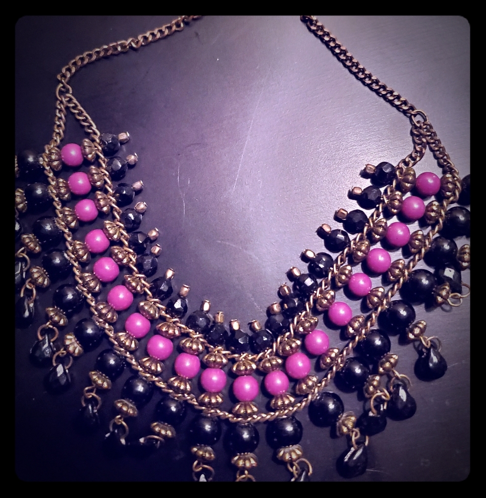 Maroon and black beaded choker necklace